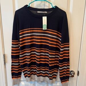 41 Hawthorn Navy and Orange Striped Sweater